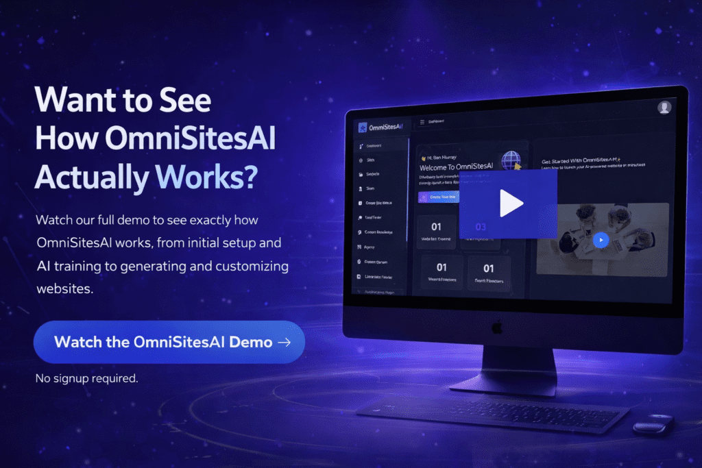 OmniSitesAI demo dashboard showing the platform interface and website creation workflow in action

